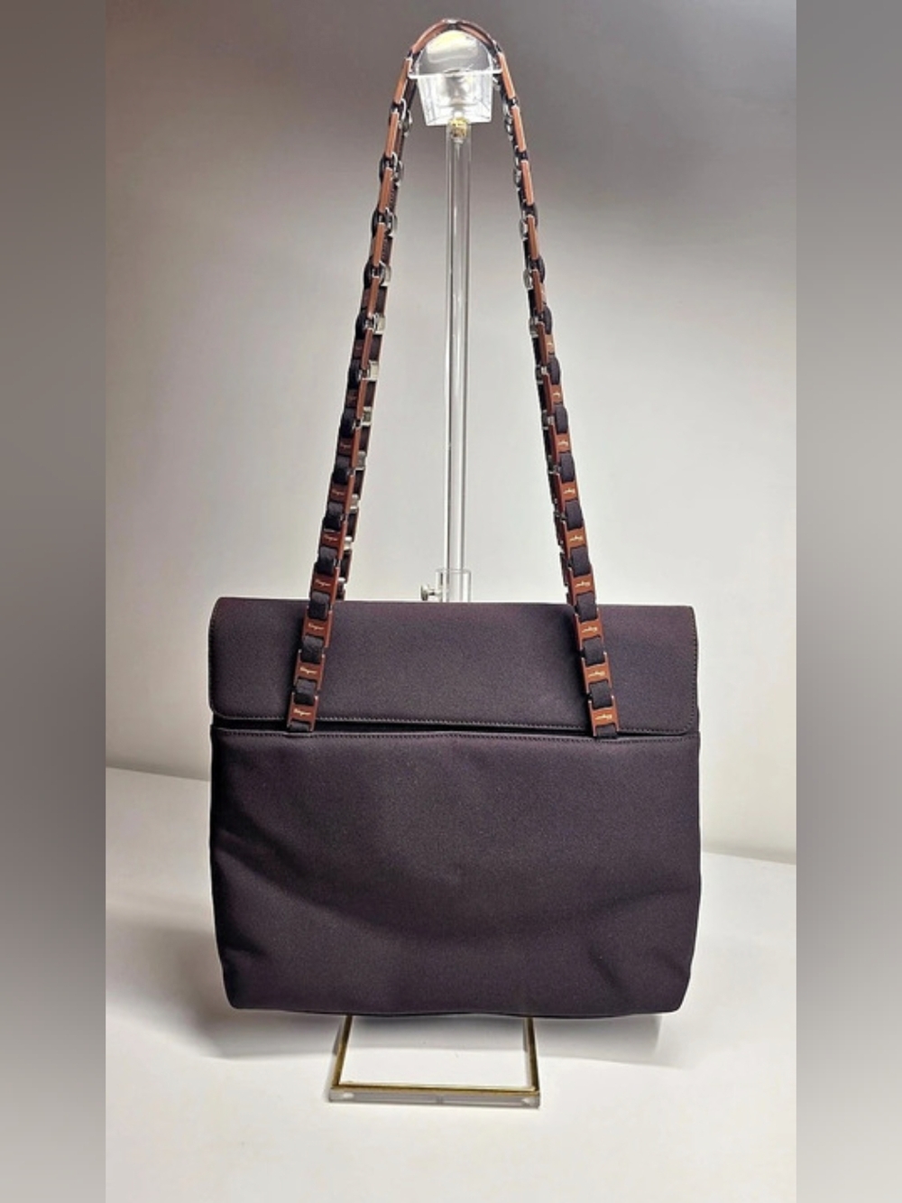 Salvatore Ferragamo Shoulder Bag in Brown Canvas